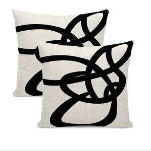 Black/Cream‎ Pillow Covers 24x24 Set Of 2 Geometric Abstract Modern Art Line